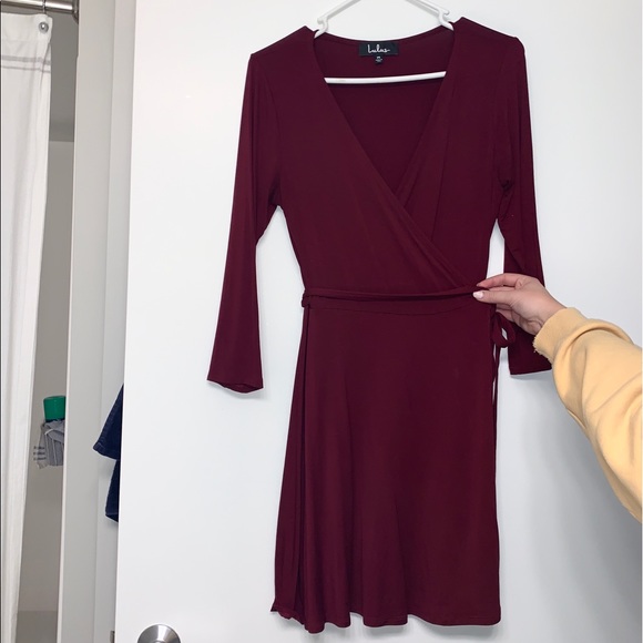 Lulus Bergundy Wrap Dress - Picture 2 of 2